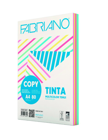 A4 80G COLORES SURTIDOS PASTEL (50 HOJAS X COLOR) FABRIANO F62521297 PAQUETE 250 HOJAS