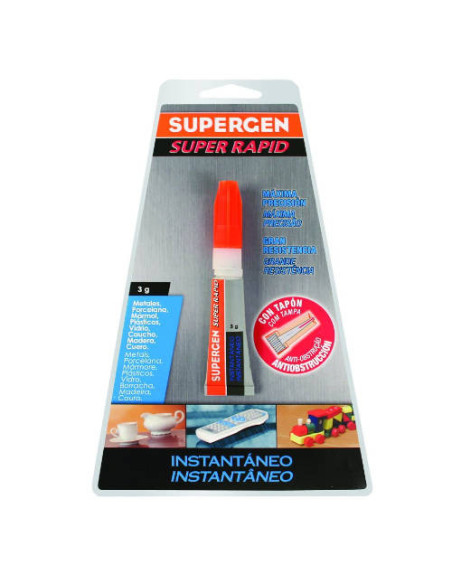 ADHESIVO PEGAMENTO FUERTE E INSTANTANEO SUPERRAPID TRANSPARENTE EN TUBO 3GR. SUPERGEN 62603