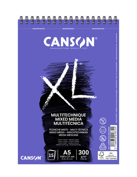 ALBUM MIX MEDIA XL 15 HOJAS A5 300G CON TEXTURA CANSON C200001872