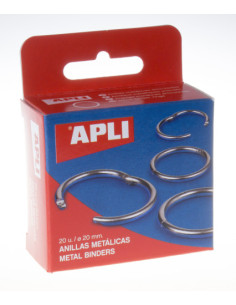 ANILLAS METÁLICAS ENCUADERNAR 20 MM APLI 451 CAJA 20 UD