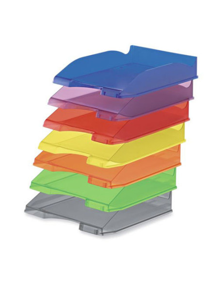 BANDEJA APILABLE DE OFICINA DE PLASTICO 350X250X65 MM. COLOR AZUL OSC. TRANSLUCIDO FAIBO 93TR-62