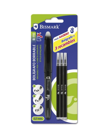 BLÍSTER BOLIGRAFO BORRABLE ECONÓMICOS +1 RECAMBIO NEGRO BISMARK 329572