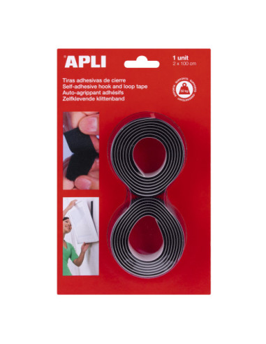 BLISTER 2 CINTAS TIPO VELCRO ADHESIVAS COLOR NEGRO 20 MM X 1 M APLI 13656