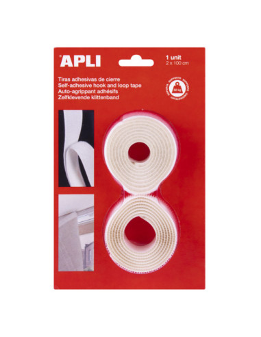 BLISTER 2 CINTAS TIPO VELCRO ADHESIVAS COLOR BLANCO 20 MM X 1 M APLI 13657