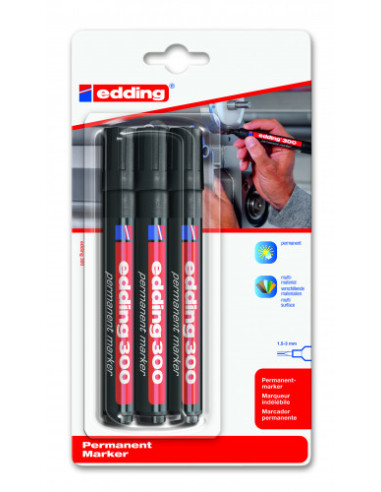 BLISTER 3 MARCADORES EDDING 300. COLOR: NEGRO. EDDING E-300-3-01