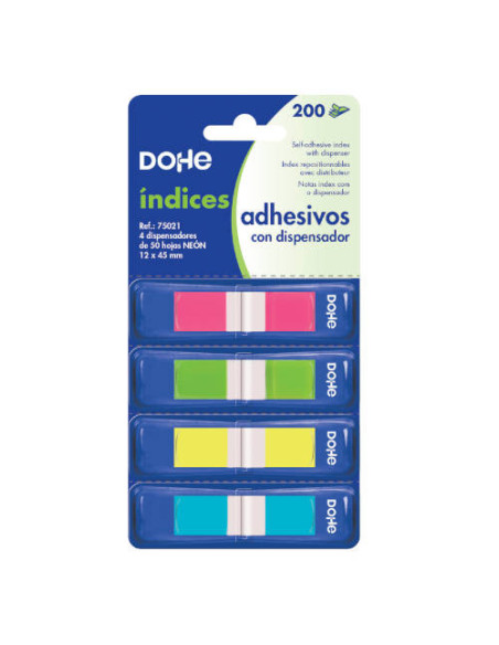 BLISTER 4 BLOCS DE 50 ÍNDICES EN 4 COLORES SURTIDOS NEON 12X45 DOHE 75021 BLISTER 4 BLOCS DE 50 ÍNDICES EN 4 COLORES SURTIDOS NEON 12X45 DOHE 75021