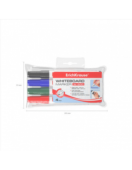 BLISTER CON 4 ROTULADORES DE PIZARRA BLANCA W-500, COLORES: NEGRO, AZUL, ROJO, VERDE