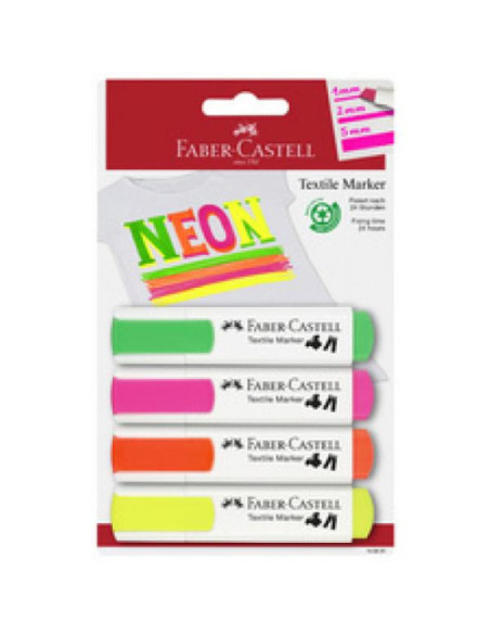 BLÍSTER 4 MARCADORES TEXTILES SURTIDOS COLORES NEÓN FABER CASTELL 159591