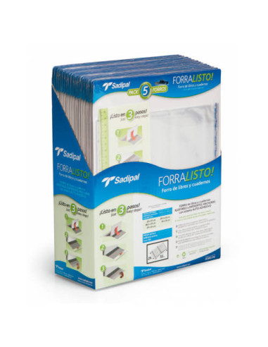 BLISTER 5 FUNDAS DE FORRO CON 2 SOLAPAS AJUSTABLES 28 CM SADIPAL 02213