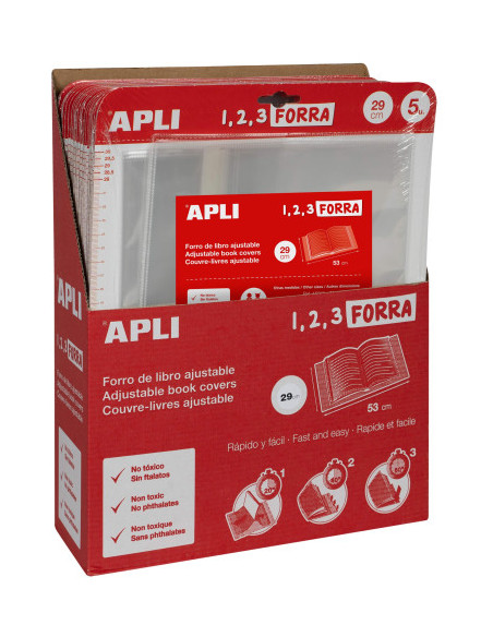 BLISTER CON 5 FORROS PARA LIBROS CON SOLAPA AJUSTABLE PP 290 MM APLI 16913