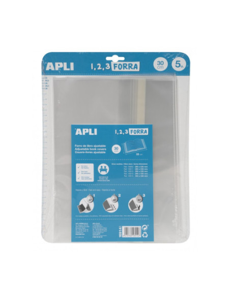 BLÍSTER 5 UDS. FORRO DE LIBROS CON SOLAPA AJUSTABLE PP 300 MM APLI 16914