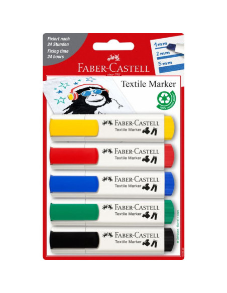 BLÍSTER CON 5 MARCADORES TEXTILES COLORES BÁSICOS FABER CASTELL 159520