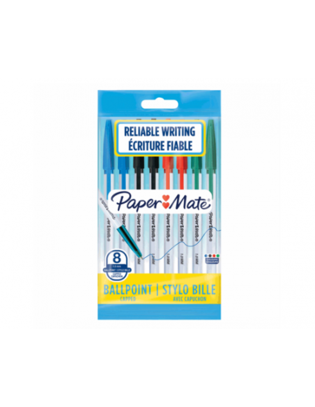 BLISTER 8 BOLIGRAFOS PM-045 (2 NEGRO+2 AZUL+2 ROJOJ+2 VERDE)