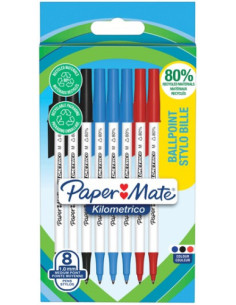 BLÍSTER 8 BOLÍGRAFOS PAPER MATE KILOMÉTRICO PUNTA MEDIANA (1