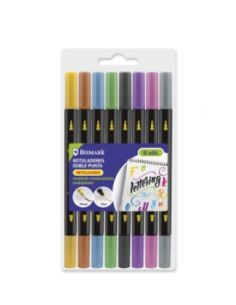 BLISTER 8 MARCADORES DOBLE PUNTA METALIZADO LETTERING BISMARK 330013