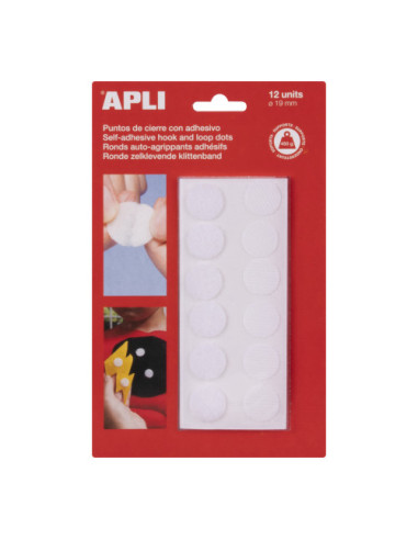 BLISTER 12 PUNTOS TIPO VELCRO ADHESIVOS COLOR BLANCO 19 MM DIAMETRO APLI 13659