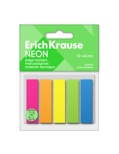 BLISTER 125 MARCAPAGINAS NEON 12X45MM 5 COLORES ERICH KRAUSE 61558