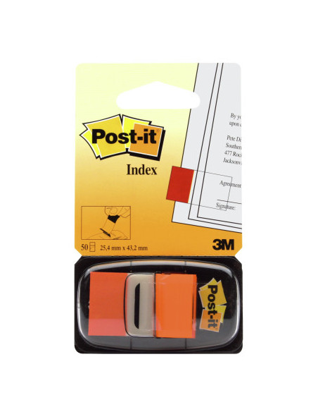 BLISTER DISPENSADOR 50 MARCADORES ADHESIVOS INDEX NARANJA 25,4X43,2MM 680-4 POST-IT 7000144932