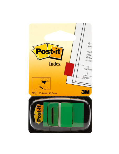 BLISTER DISPENSADOR 50 MARCADORES ADHESIVOS INDEX VERDE 25,4X43,2MM 680-3 POST-IT 7000029856
