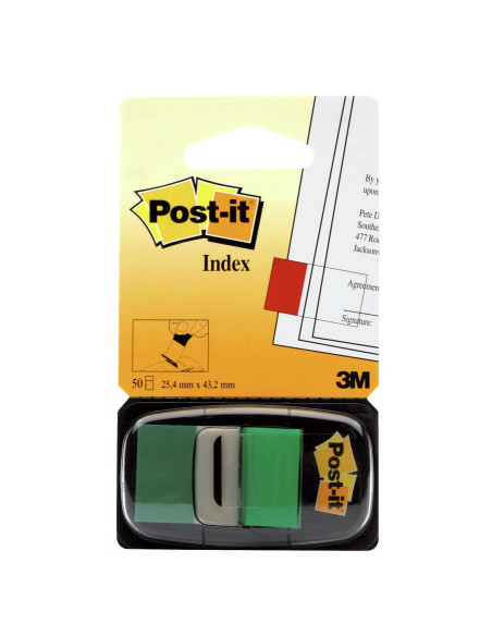 BLISTER DISPENSADOR 50 MARCADORES ADHESIVOS INDEX VERDE 25,4X43,2MM 680-3 POST-IT 7000029856