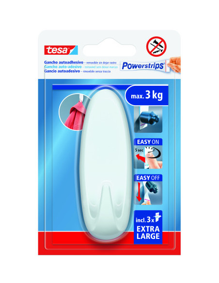 BLISTER GANCHO ADHESIVO XL OVALADO POWERSTRIPS 3KG BLANCO TESA 59025-00001-01