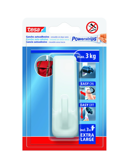 BLISTER GANCHO ADHESIVO XL RECTANGULAR POWERSTRIPS 3KG BLANCO TESA 59029-00001-00