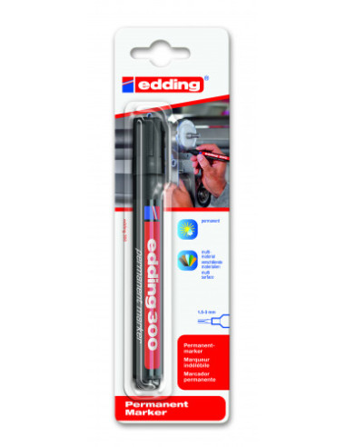 BLISTER MARCADOR PERMANENTE CON PUNTA REDONDA. COLOR: NEGRO. EDDING E-300/1-01
