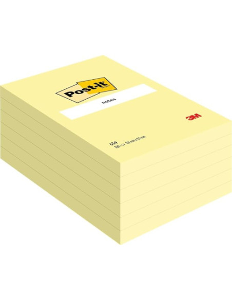 BLOC 100 HOJAS NOTAS GRANDES ADHESIVAS 101X152MM CANARY YELLOW 659 POST-IT 7100172752