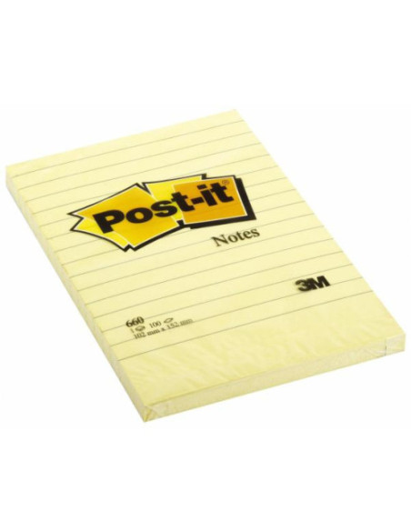 BLOC 100 HOJAS NOTAS GRANDES ADHESIVAS 101X152MM CANARY YELLOW CON LÍNEAS 660 POST-IT 7100172753