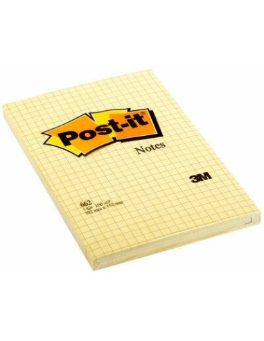 BLOC 100 HOJAS NOTAS GRANDES ADHESIVAS 101X152MM CANARY YELLOW CUADRÍCULA 662N POST-IT 7100172739