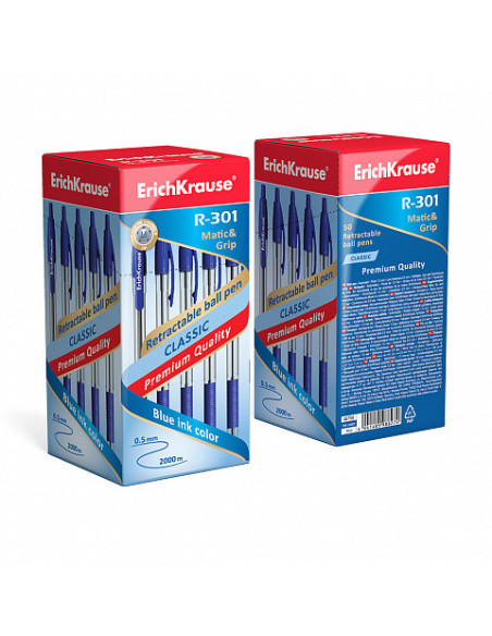 BOLIGRAFO DE BOLA AUTOMÁTICO R-301 CLASSIC MATIC&GRIP 1.0, COLOR DE LA TINTA AZUL ERICH KRAUSE 46758