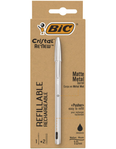 BOLIGRAFO RENEW CUERPO METAL TINTA NEGRA BIC...