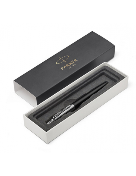 BOLIGRAFO RETRÁCTIL PARKER JOTTER BOND STREET NEGRO CON RIBETE CROMADO PUNTO MEDIO TINTA AZUL PARKER 1953184