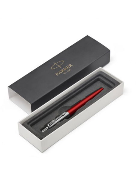 BOLIGRAFO RETRÁCTIL PARKER JOTTER KENSINGTON ROJO CON RIBETE CROMADO PUNTO MEDIO TINTA AZUL PARKER 1953187