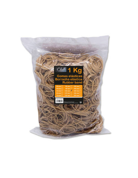 BOLSA 1 KG. GOMAS ELASTICAS Nº 100 DE 10 CM. LARGO OFFICE CLUB 300831