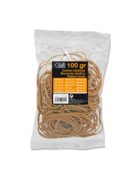 BOLSA 100 GR. GOMAS ELASTICAS Nº 12 DE 12 CM. LARGO OFFICE CLUB 320511