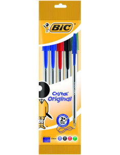 BOLSA 5 BOLIGRAFOS CRISTAL CON CUERPO TRANSPARENTE TRAZO 0