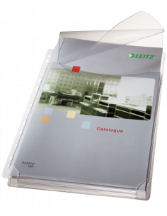 BOLSA 5 FUNDAS FUELLE CON SOLAPA MULTITALADRO GRAN CAPACIDAD FORMATO A4 170 MICRAS PVC TRANSPARENTE LEITZ 47573003