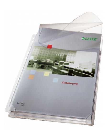 BOLSA 5 FUNDAS FUELLE CON SOLAPA MULTITALADRO GRAN CAPACIDAD FORMATO A4 170 MICRAS PVC TRANSPARENTE LEITZ 47573003
