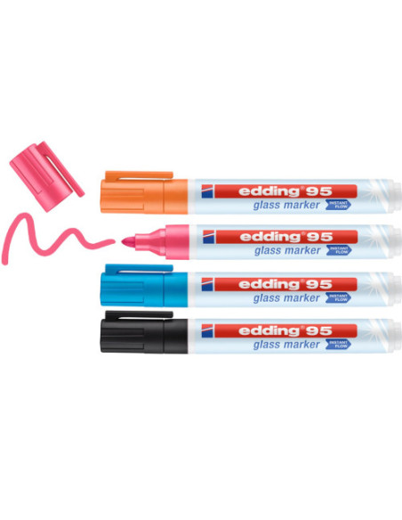 BOLSA CON 4 MARCADORES EDDING 95 COLORES NEGRO