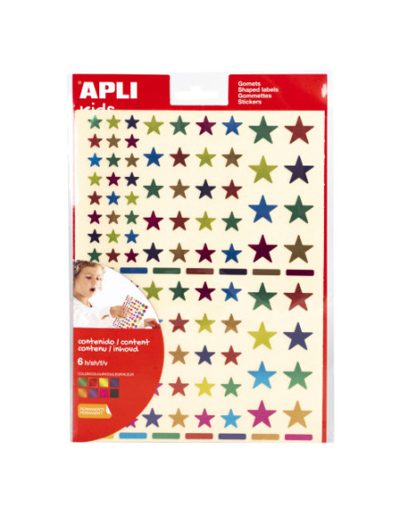 BOLSA 6 HOJAS GOMETS ESTRELLAS MULTICOLOR METALIZADAS PERMANENTES APLI 18396