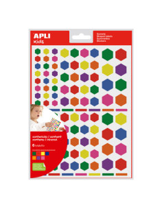 BOLSA 6 HOJAS GOMETS HEXAGONALES REMOVIBLES MULTICOLOR APLI 18768