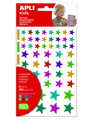 BOLSA DE GOMETS - PEGATINAS ESTRELLAS MULTICOLOR 6 HOJAS APL