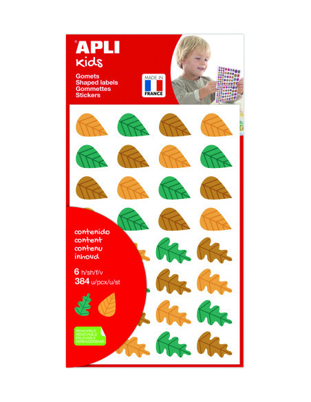 BOLSA DE GOMETS - PEGATINAS HOJAS DE ÁRBOLES 6 HOJAS APLI 19