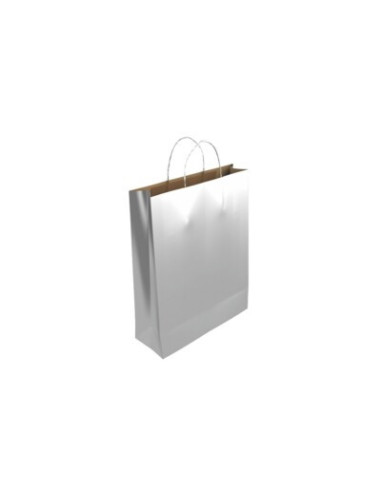 BOLSA PAPEL CON ASAS KRAFT PLATA S 24X10X32 CM BISMARK 329849