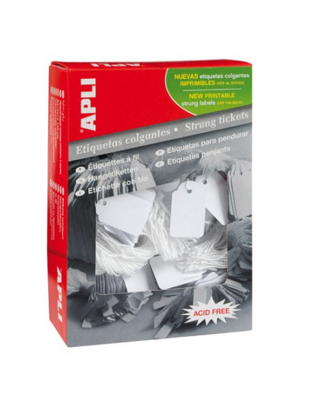 CAJA 1.000 ETIQUETAS COLGANTES BLANCAS 18 X 29 MM APLI 389