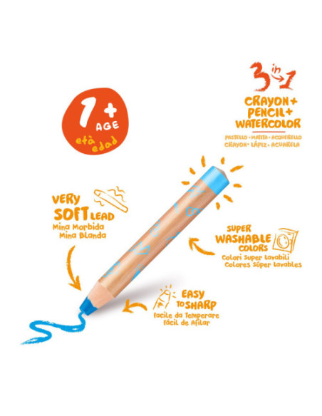 CAJA 10 LÁPICES 3 EN 1 + SACAPUNTAS CARIOCA BABY 42818