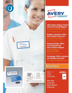 CAJA 10 PORTANOMBRES OFFICE BADGE AZUL CON IMÁN EXTRA FUERTE–37 X 75 MM AVERY 4839B-L 2