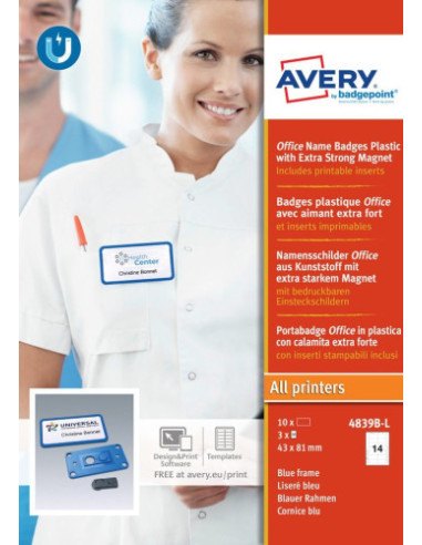 CAJA 10 PORTANOMBRES OFFICE BADGE AZUL CON IMÁN...