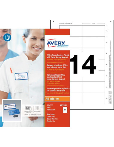 CAJA 10 PORTANOMBRES OFFICE BADGE AZUL CON IMÁN...